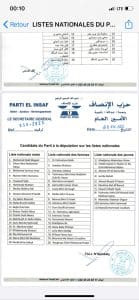 Le parti INSAF publie ses listes pour les élections législatives.