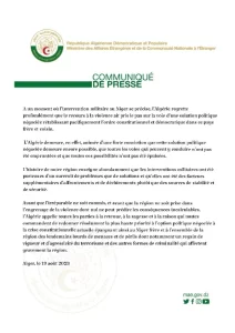 Niger : l'Algérie appelle toutes les parties la retenue, à la sagesse et à la raison