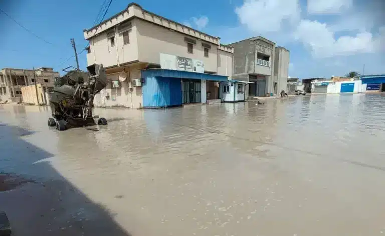 Des inondations dans la ville de Misrata, dimanche 10 septembre. (Emhmmed Mohamed Kshiem/Anadolu Agency via AFP)