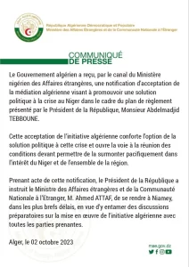 Le Niger accepte la médiation de l'Algérie