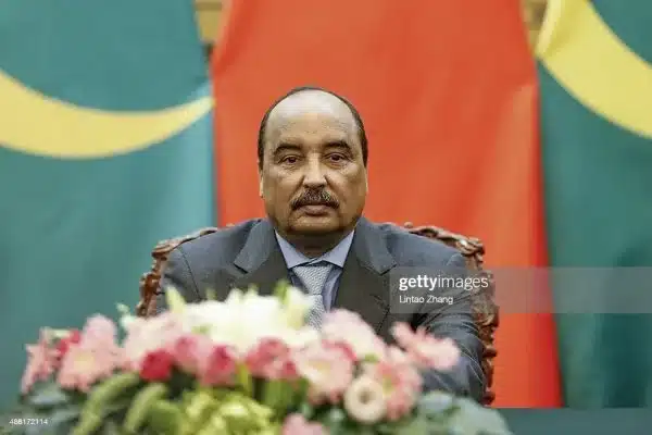 BEIJING, CHINA - SEPTEMBER 14: Mauritania's President Mohamed Ould Abdel Aziz attends the signing ceremony at the Great Hall of the People on September 14, 2015 in Beijing, China. Invited by President Xi Jinping, Mauritanian President Aziz is on a state visit to China from September 9 to 16. (Photo by Lintao Zhang - Pool/Getty Images)
