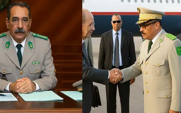 Les figures cles d'une transition militaire en Mauritanie : Ely à g, Sidioca saluant Mohamed Ould Abdel Aziz, instigateur du coup d'état.