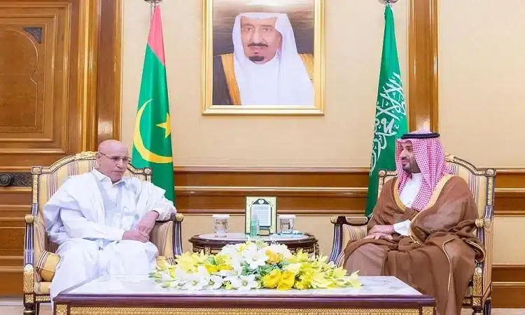 Rencontre entre le prince héritier saoudien Mohammed ben Salmane et le président mauritanien Mohamed Ould Cheikh El Ghazouani au palais de Mina, à l’occasion de l’Aïd al-Adha.