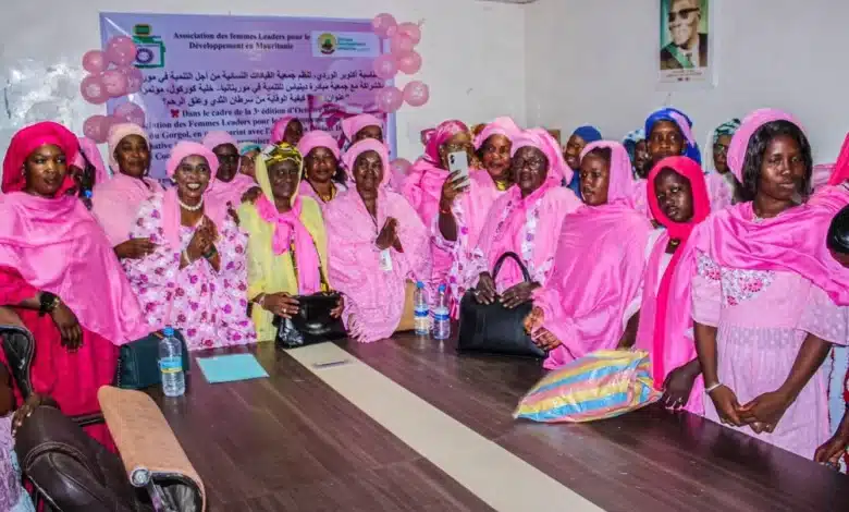 Des femmes en tenues roses participent à la troisième édition d’Octobre Rose à Kaédi, organisée par les associations FLED et Diniass pour la sensibilisation contre le cancer du sein.