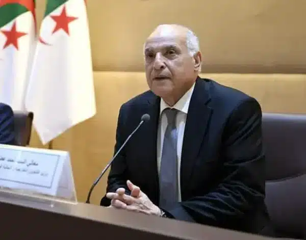 Photo du ministre Ahmed Attaf lors d’une conférence de presse au ministère des Affaires étrangères à Alger