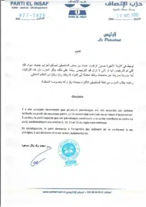 Discipline de Parti : El INSAF Serre les rangs face aux parrainages « Dissidents » 2 La circulaire est explicite : ces parrainages sont qualifiés de « sortie manifeste du cadre du parti »