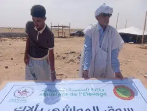 Élevage Aleg Brakna : la pose de la première pierre du marché à bétail marque un tournant pour l’élevage au Brakna. 3 Banderole du Ministère du Développement Animal pour le lancement du projet de marché d'élevage Aleg Brakna.