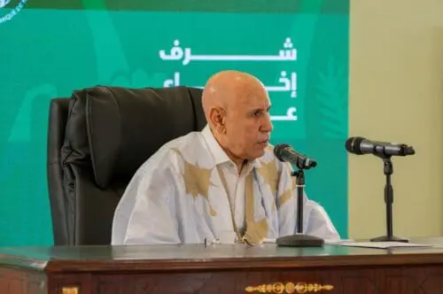 La richesse gazière : 1,3 million de dollars pour chaque cargaison 1 Le président mauritanien Mohamed Ould Cheikh El Ghazouani s'exprimant sur les recettes gazières de la Mauritanie