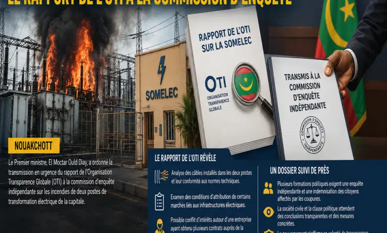 Incendies des postes électriques à Nouakchott : le rapport de l’OTI transmis à la commission d’enquête 1 Incendie d’un poste électrique à Nouakchott et transmission du rapport de l’OTI à la commission d’enquête